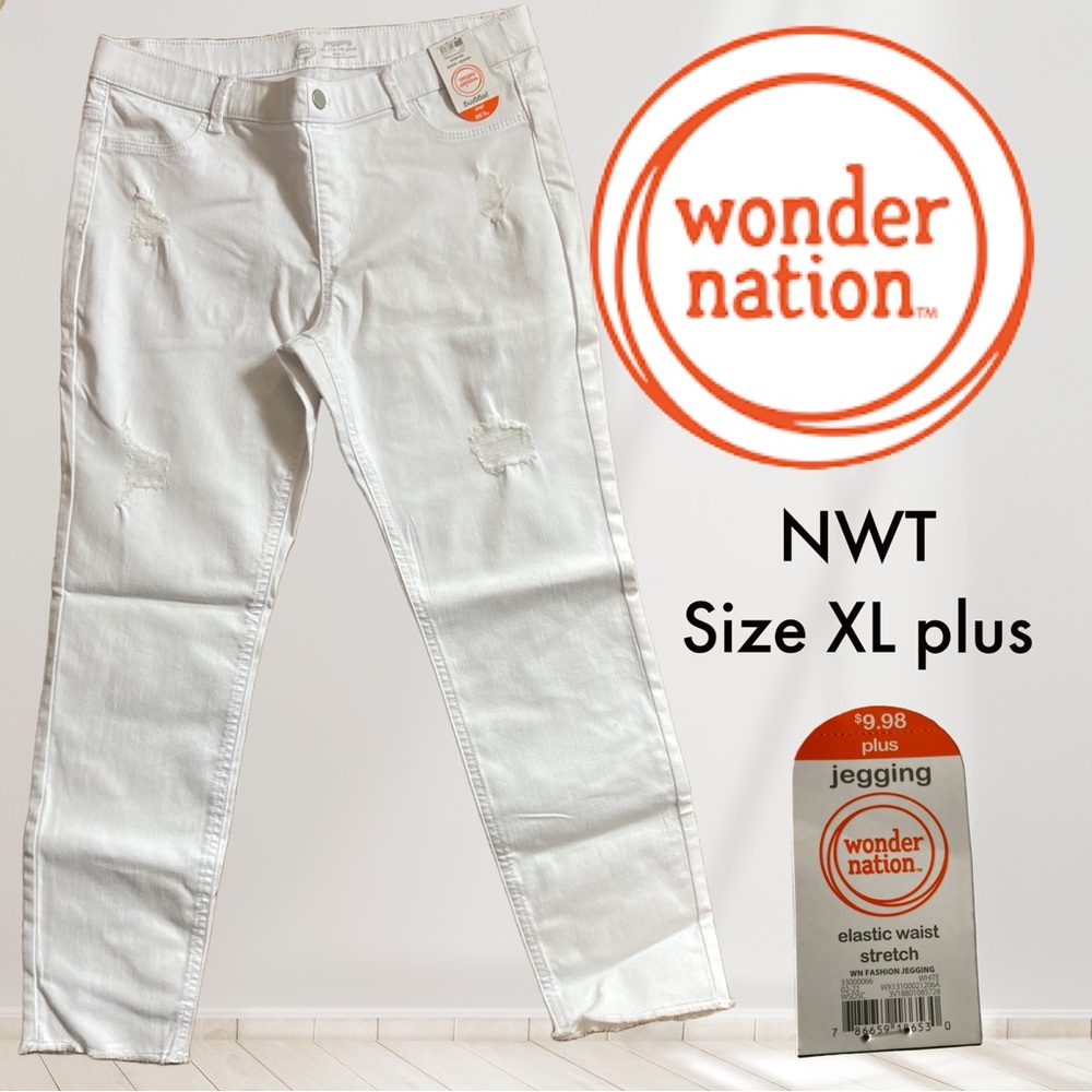 NWT Wonder Nation Girls White Size XL Plus (14-16) Jeggings Elastic Waist